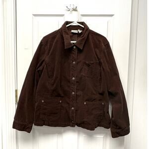 Chico’s Jacket Brown Corduroy Barn Coat Women’s XL Cotton Button Front Utility